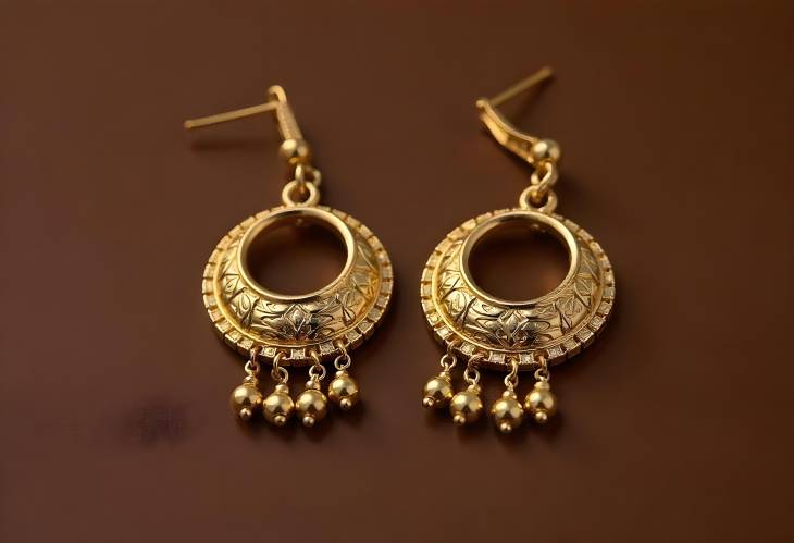 Glamorous Golden Earrings on Deep Brown Surface